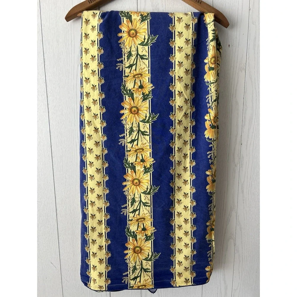 Vintage Vent Du Sud France Tablecloth Rectangle 93x58 Sunflower yellow blue